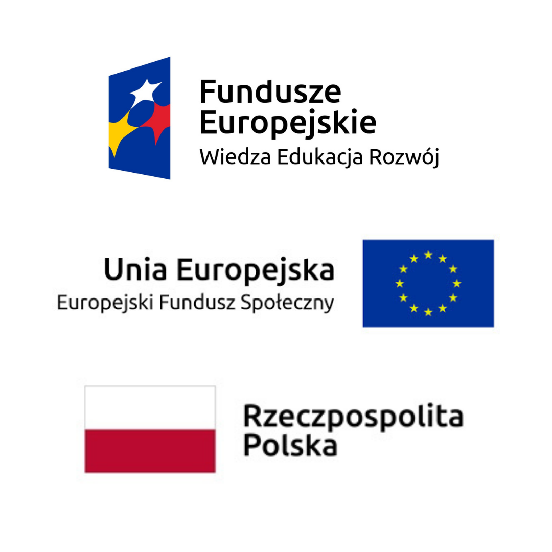 Logotypy: Fundusze Europejskie, Unia Europejska, Rzeczpospolita Polska